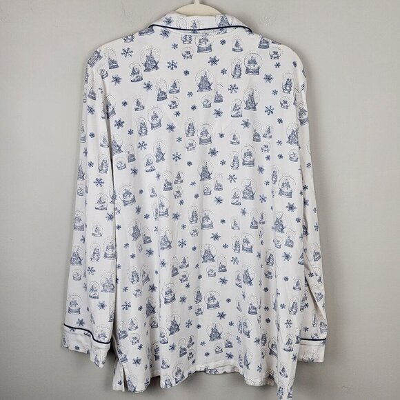 Soma sz XXL pajama top white blue snowflake snow globe Long sleeve Buttons up - Picture 6 of 11